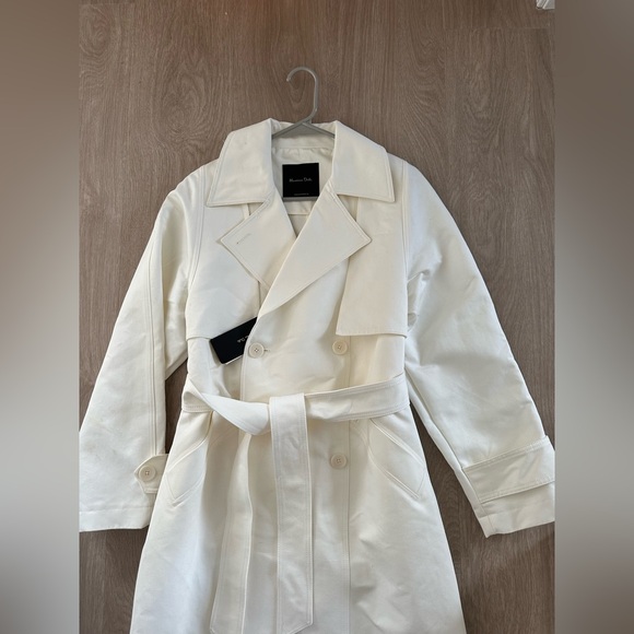 Massimo Dutti trench coat duster casual classic cream off-white with belt - Picture 3 of 12